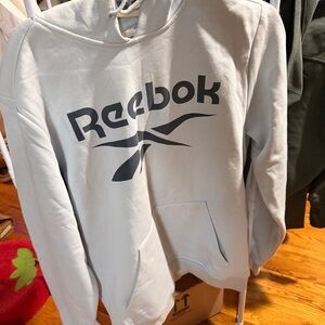 Reebok Men's Light Gray Crewneck Hoodie with Black Logo